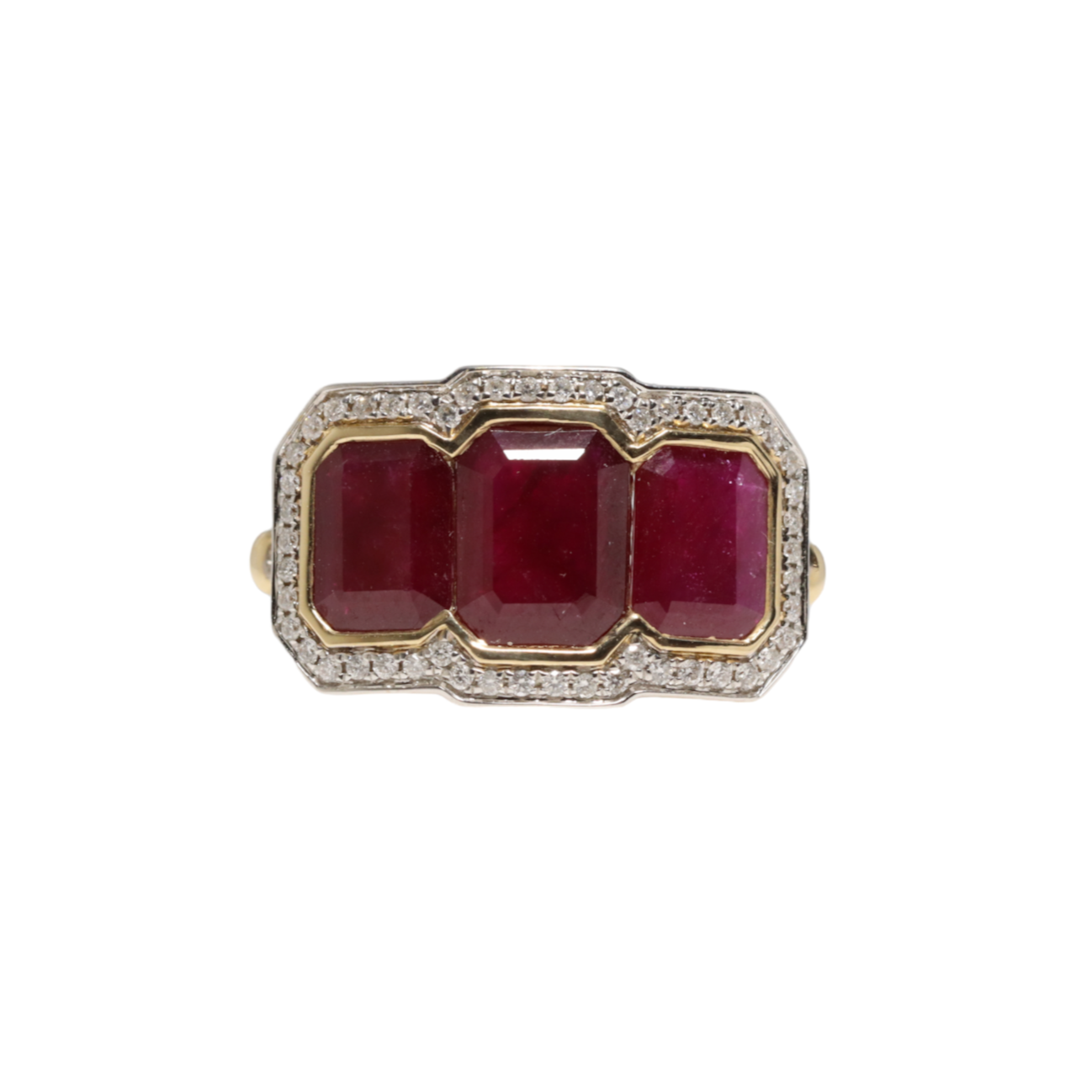 14CT YELLOW GOLD RUBY AND DIAMOND RING