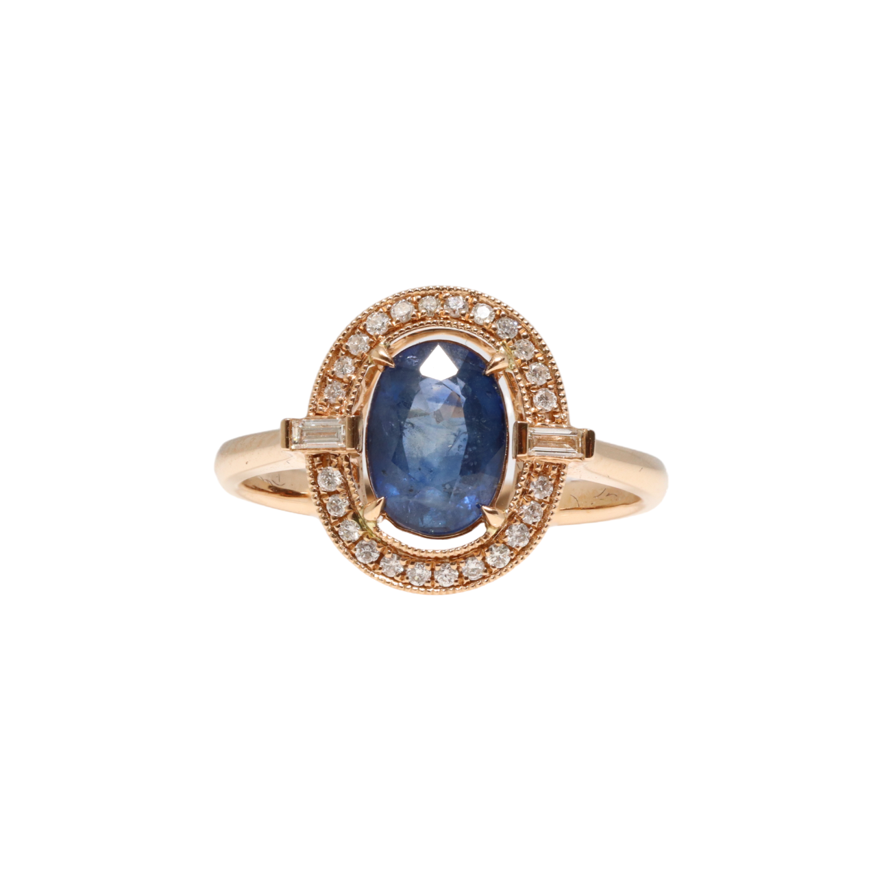 18CT ROSE GOLD SAPPHIRE AND DIAMOND RING