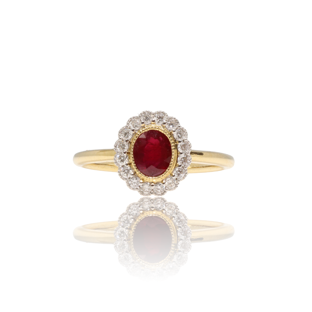 18CT YELLOW GOLD RUBY AND DIAMOND RING