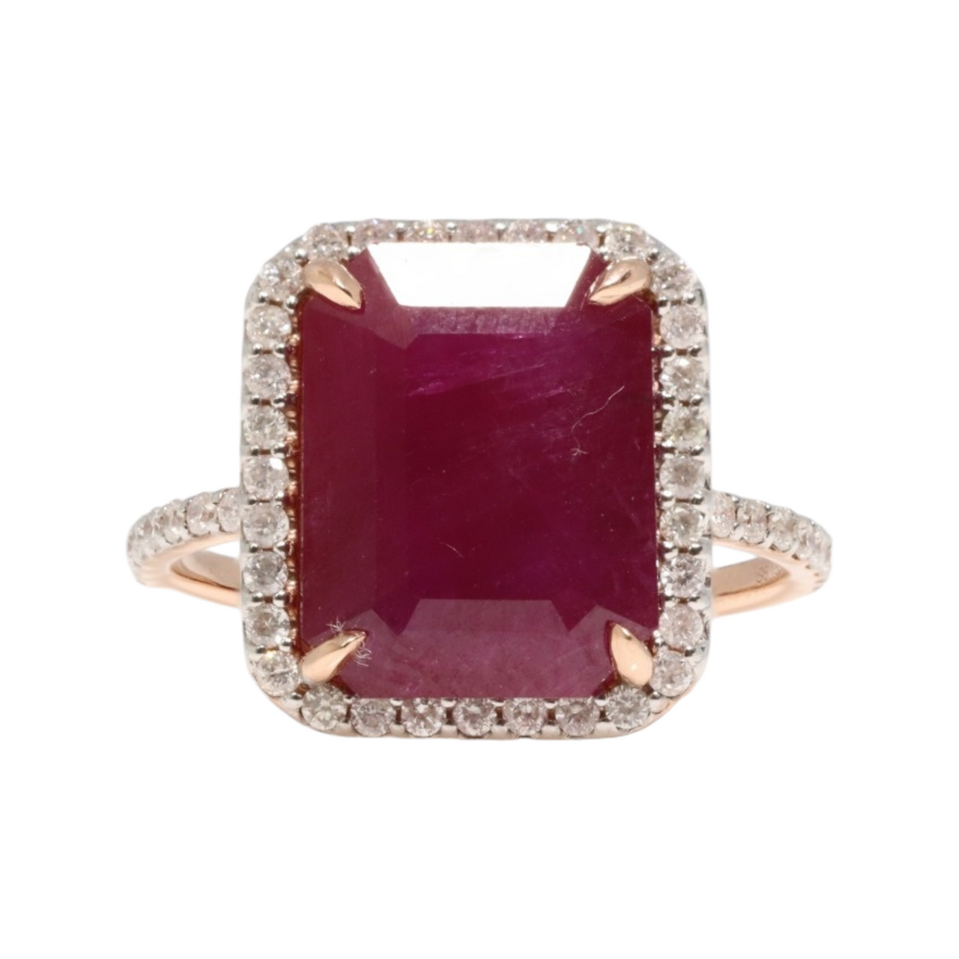 14CT PINK GOLD RUBY AND DIAMOND RING