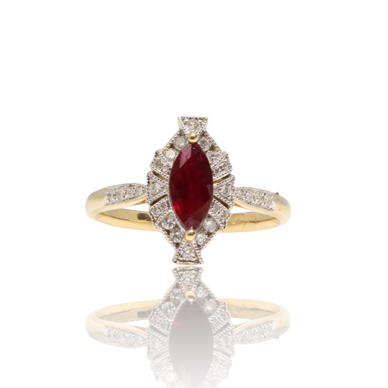 18CT YELLOW GOLD RUBY AND DIAMOND RING