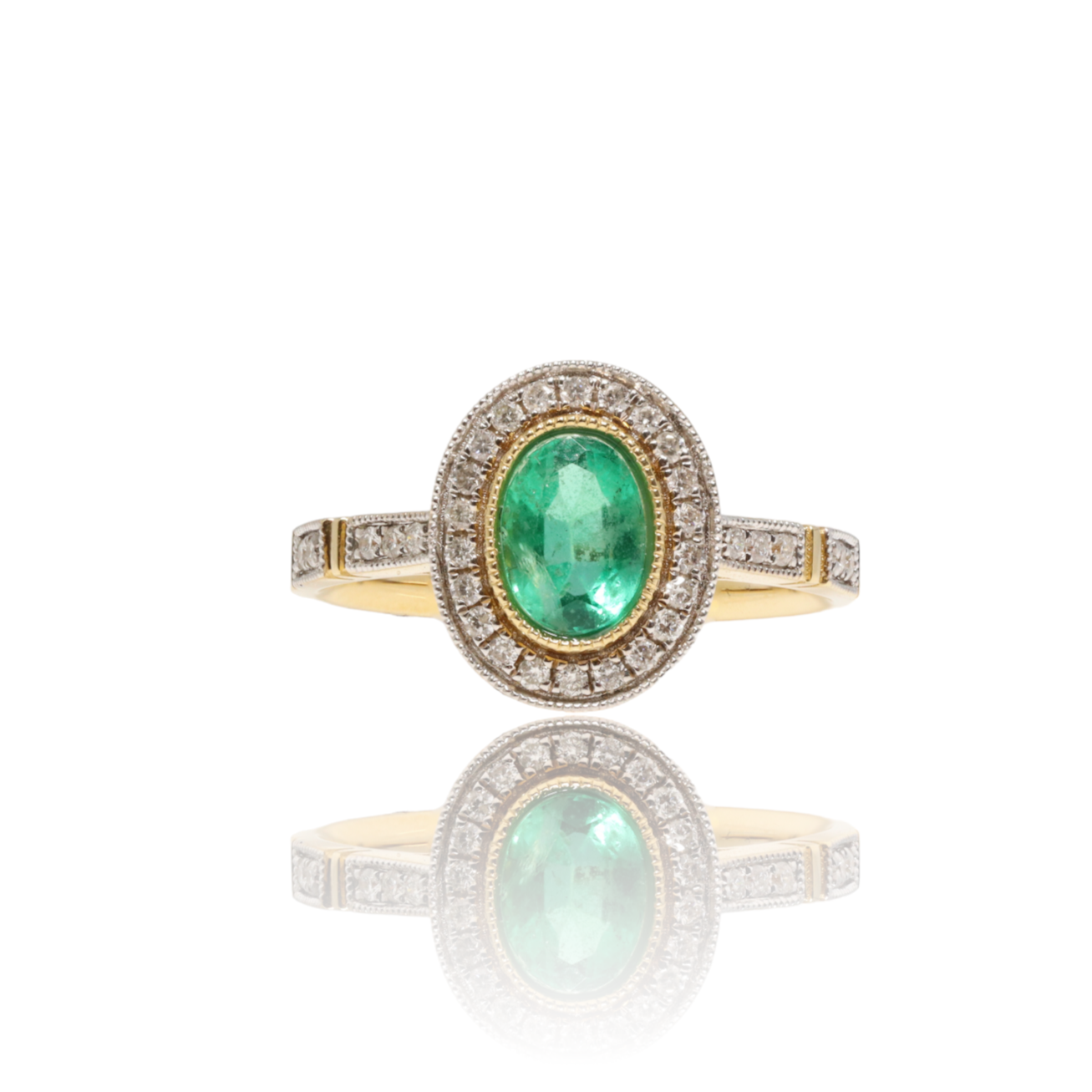 18CT YELLOW GOLD EMERALD AND DIAMOND RING