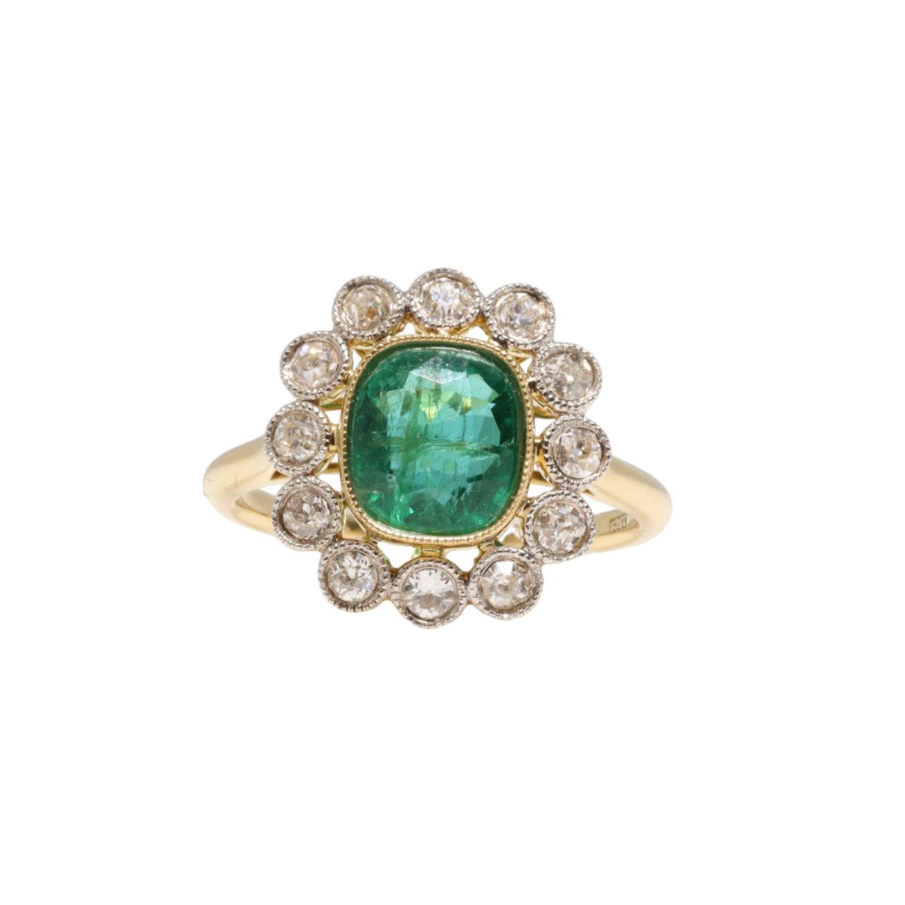 18CT YELLOW GOLD EMERALD AND DIAMOND RING