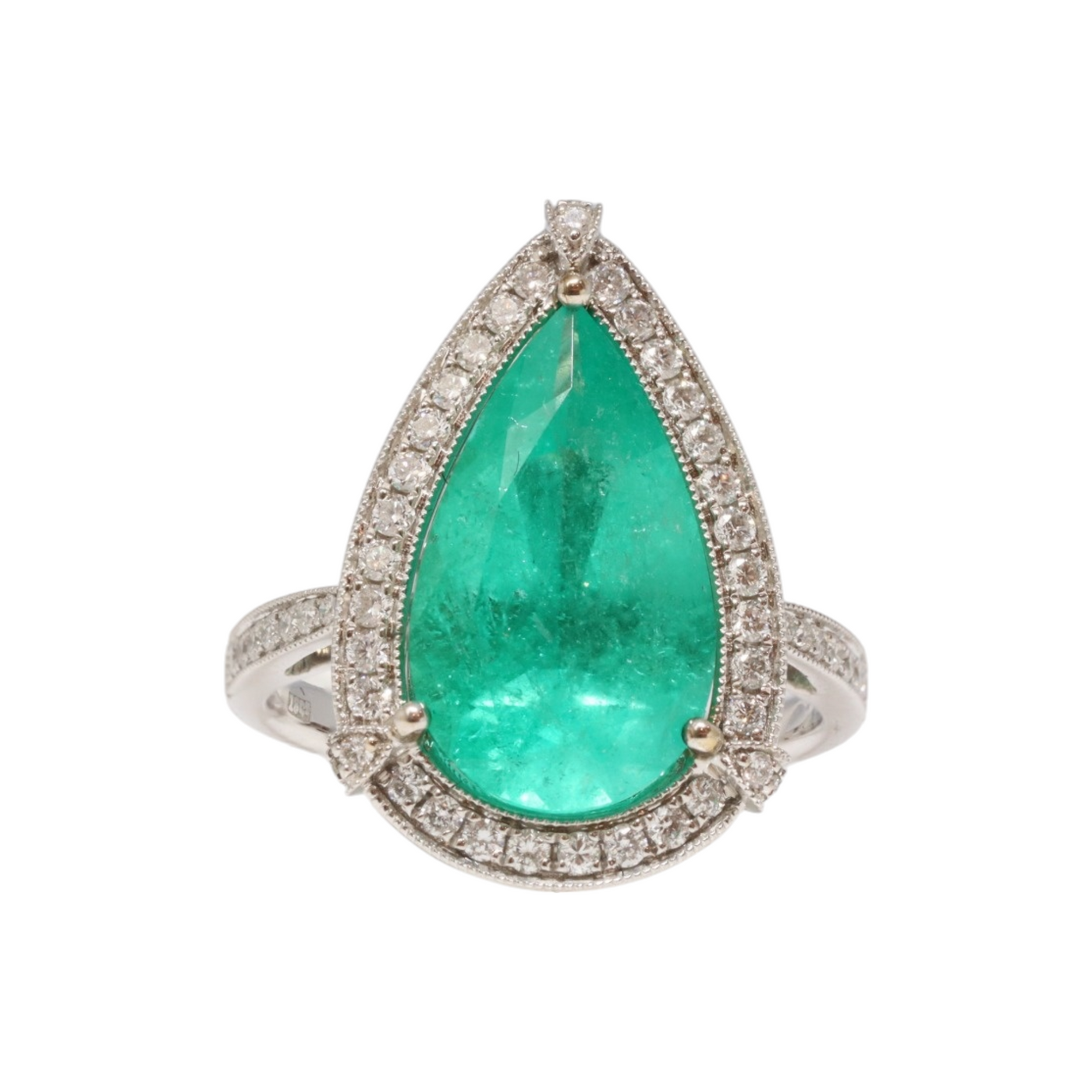 Colombian Pear Emerald and Diamond Ring