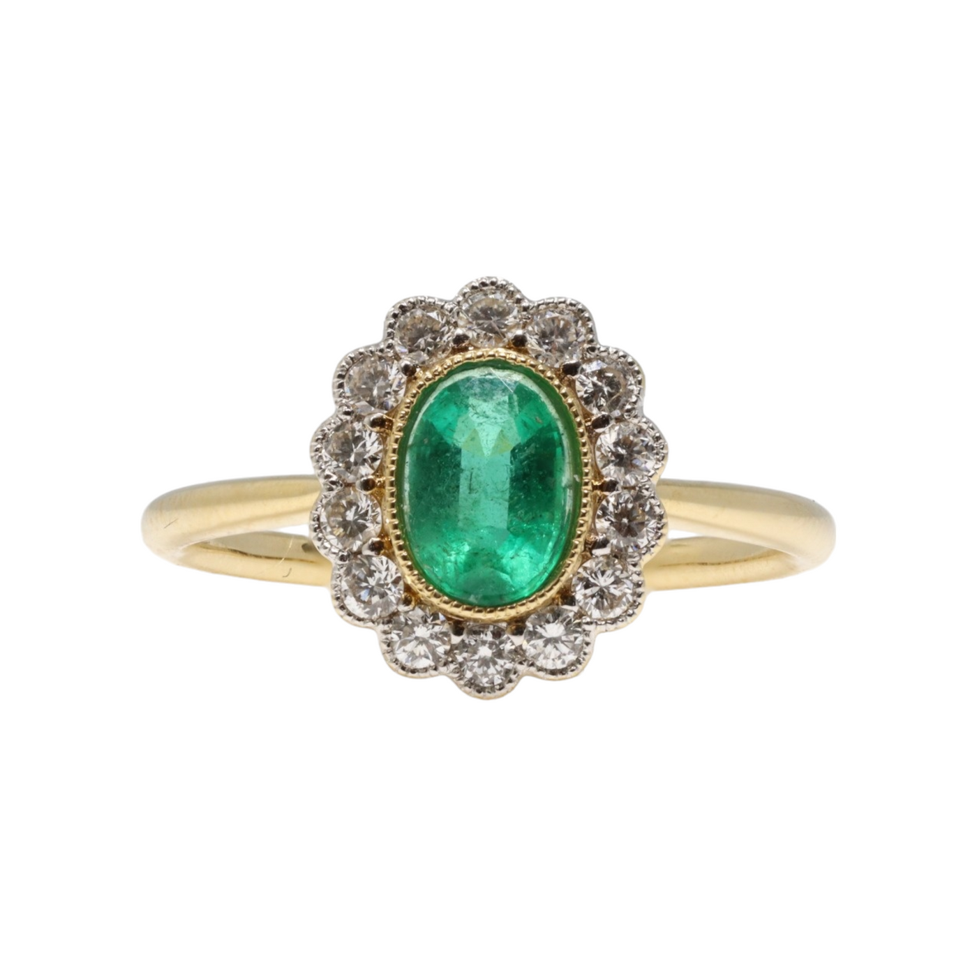 18CT YELLOW GOLD AND DIAMOND EMERALD RING