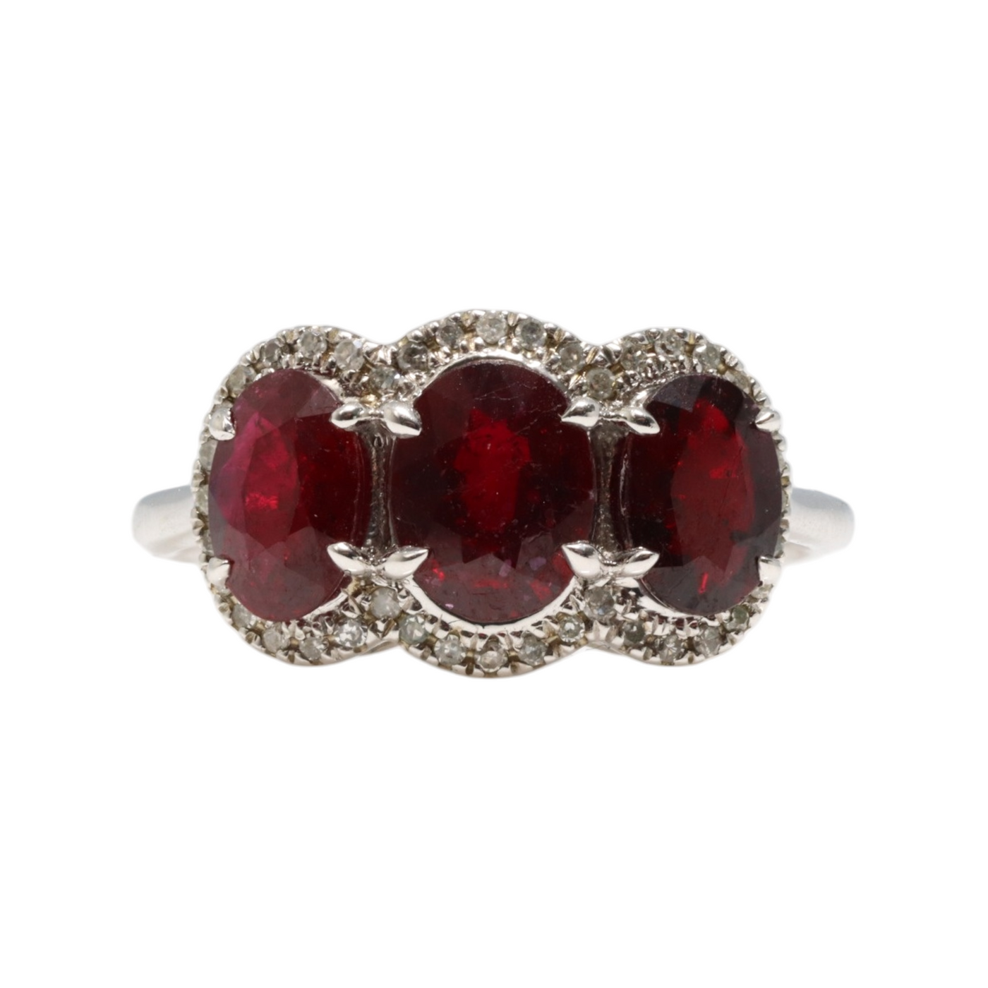 14CT WHITE GOLD RUBY AND DIAMOND RING