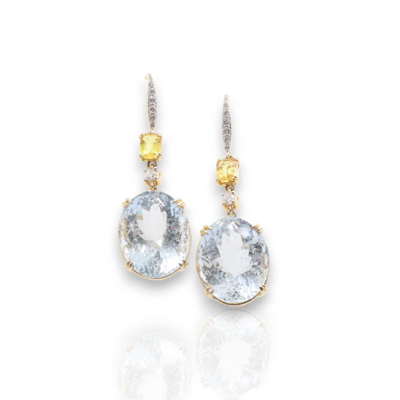 14CT YELLOW GOLD AQUAMARINE, SAPPHIRE AND DIAMOND EARRING