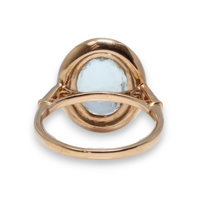 18CT ROSE/WHITEGOLD AQUAMARINE AND DIAMOND COCKTAIL RING