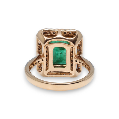 18CT ROSE GOLD EMERALD AND DIAMOND RING