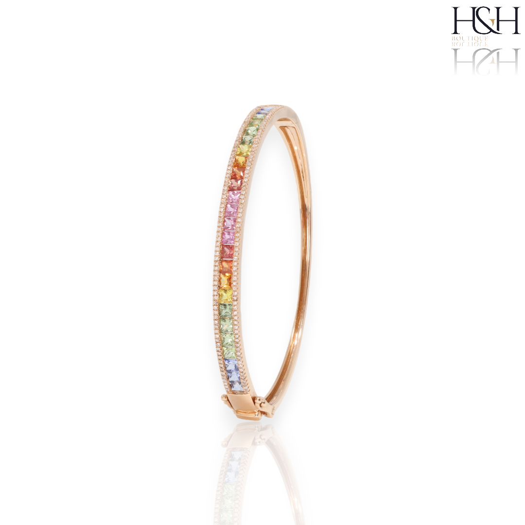 Rainbow Sapphire and Diamond Bangle