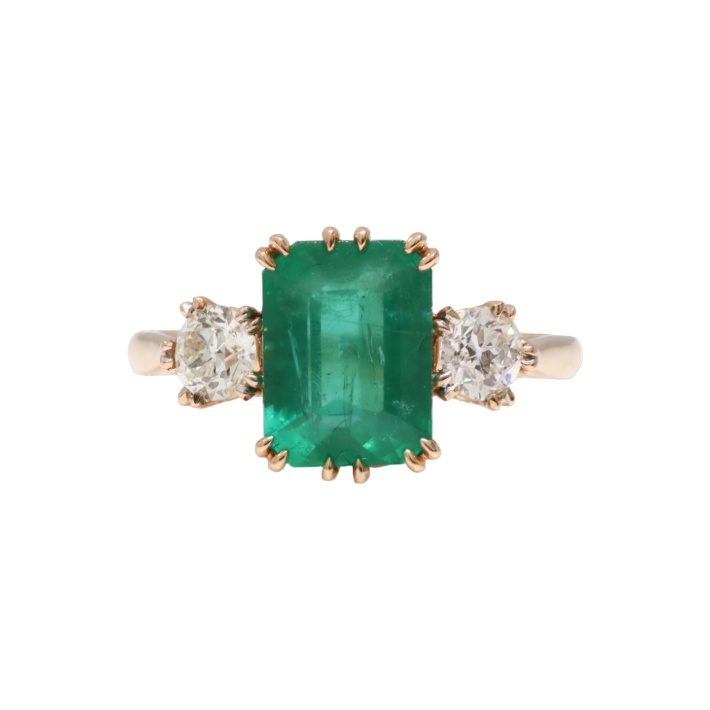 EMERALD AND DIAMOND TRILOGY RING