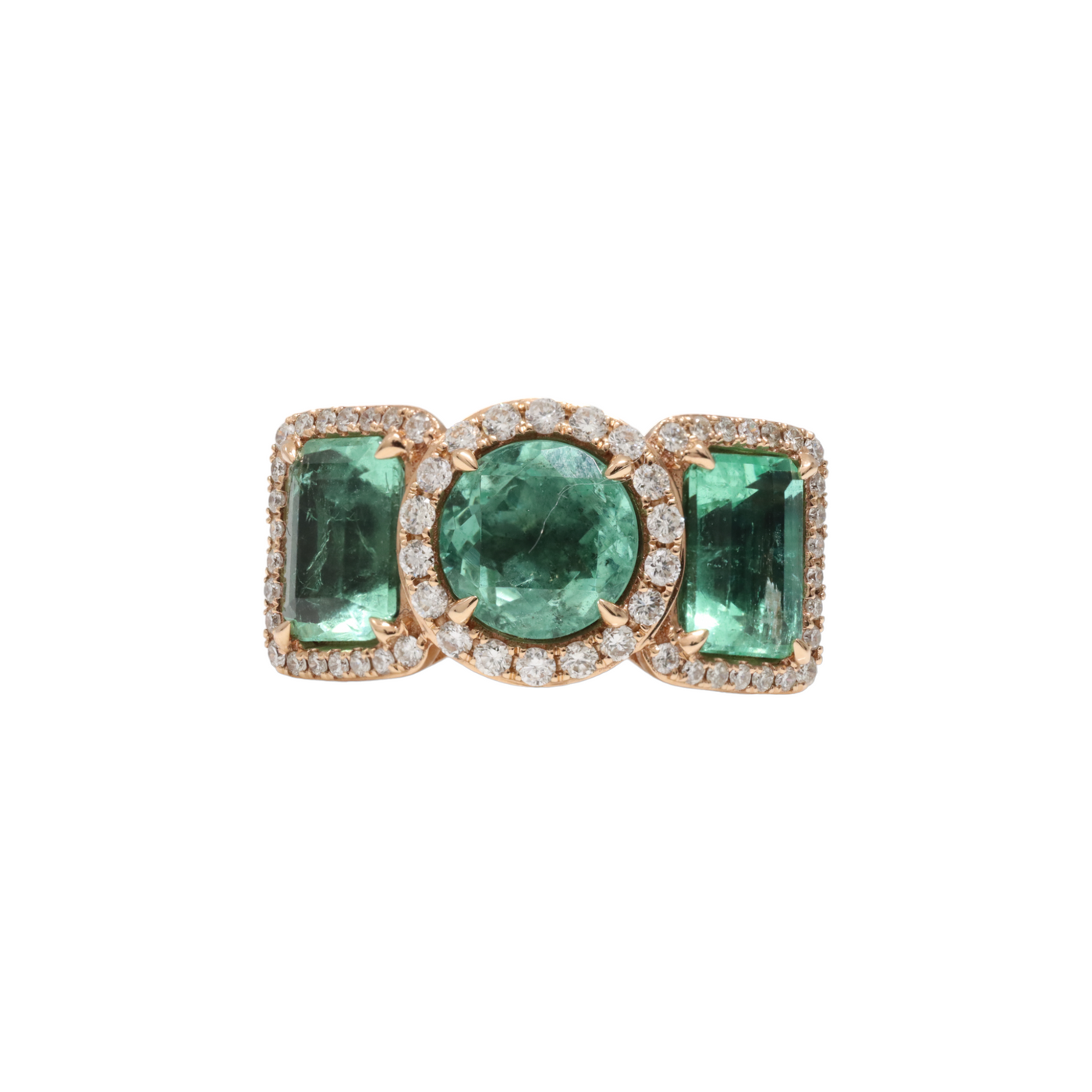 COLOMBIAN EMERALD AND DIAMOND TRILOGY RING