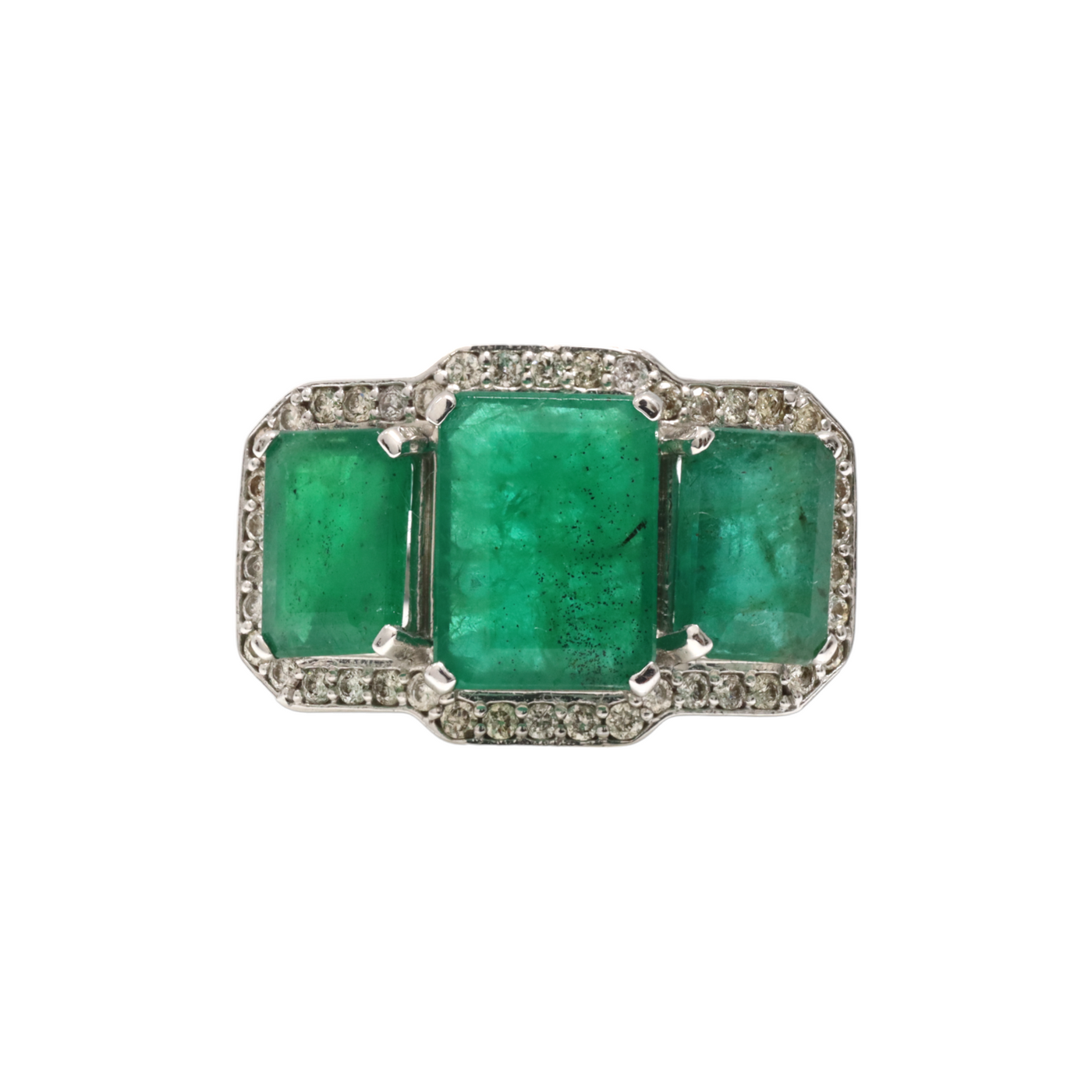 EMERALD AND DIAMOND TRILOGY RING