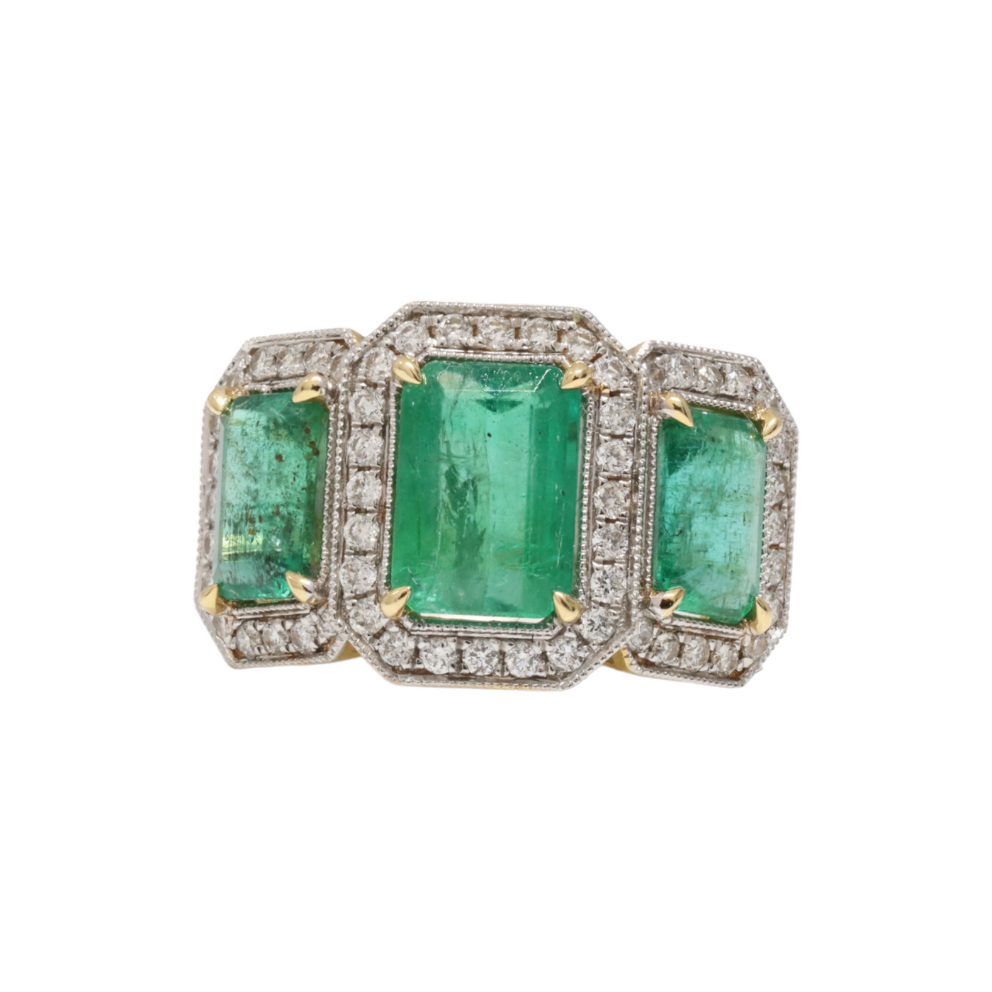 TRILOGY EMERALD AND DIAMOND RING