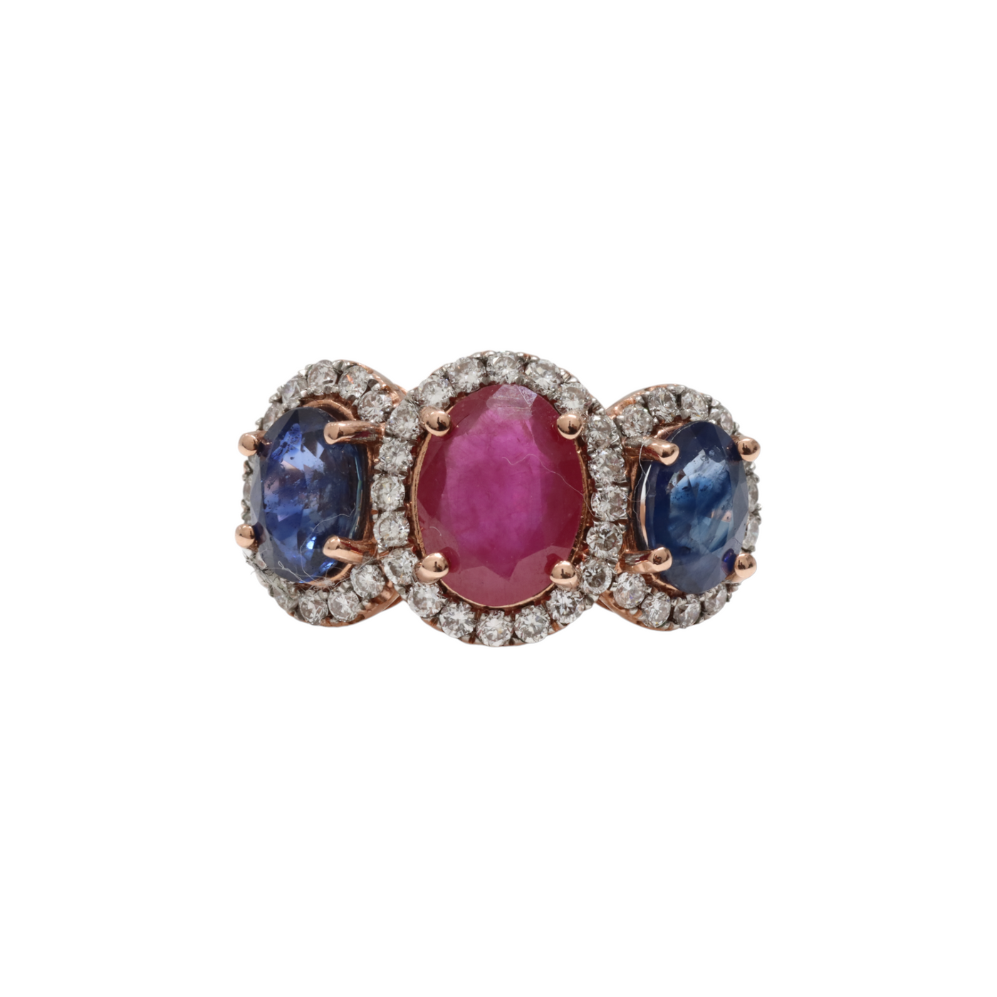 10CT SAPPHIRE, RUBY AND DIAMOND RING