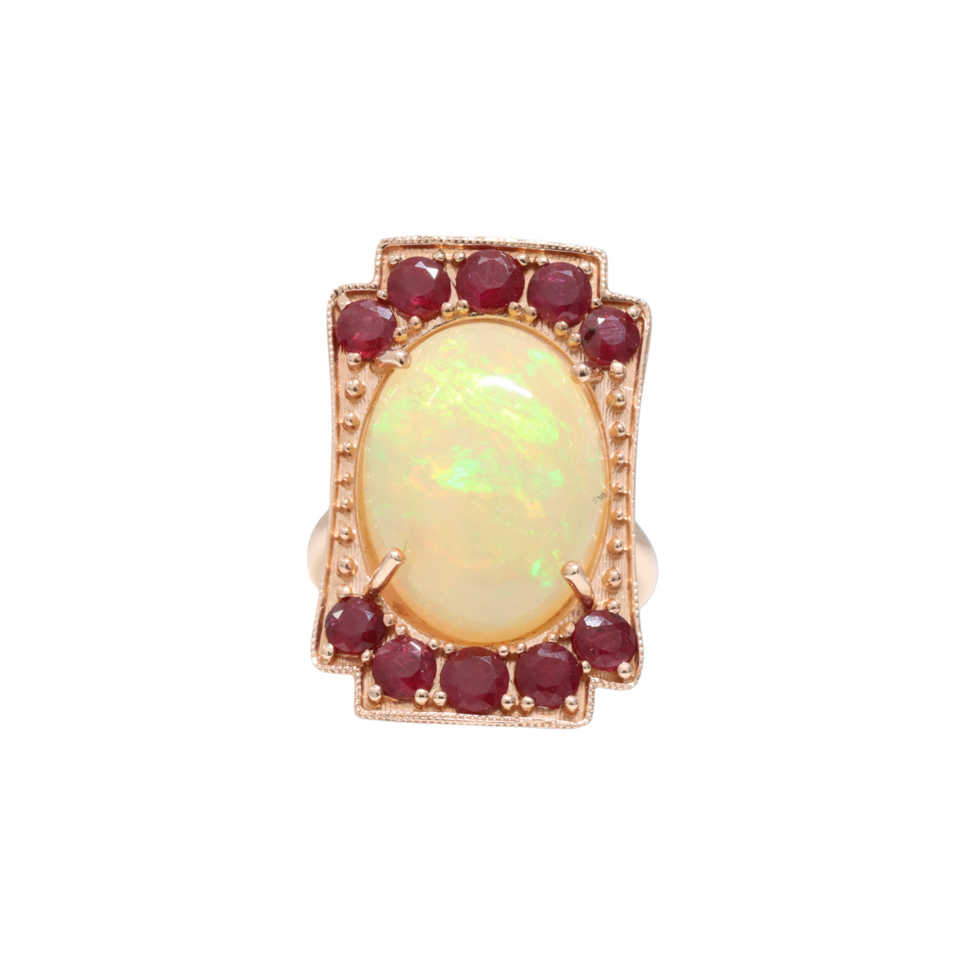 ROSE GOLD OPAL AND RUBY DRESS RING