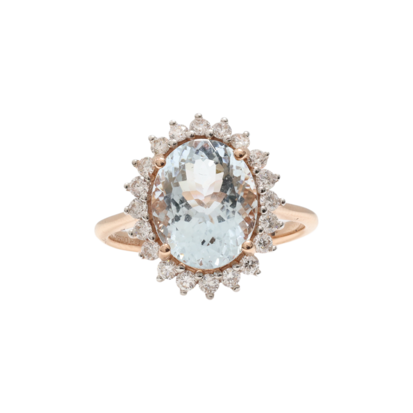 ROSE GOLD AQUAMARINE AND DIAMOND CLUSTER RING