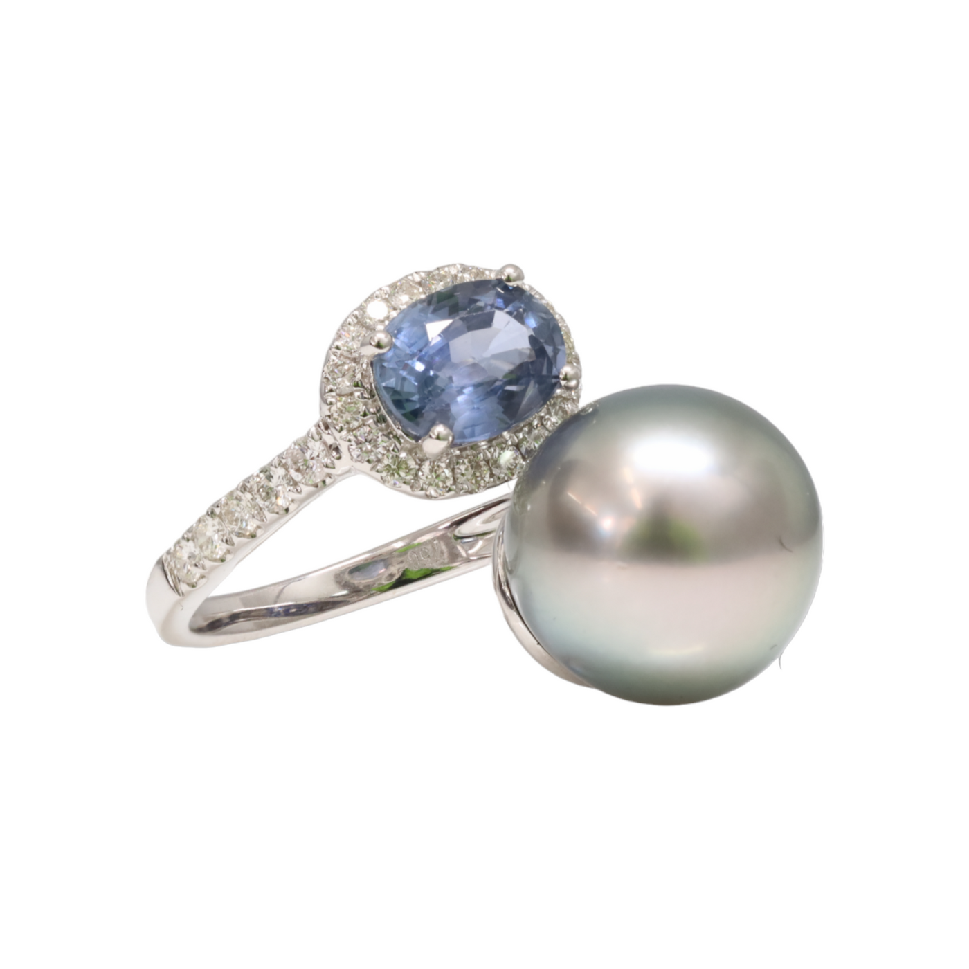 Pearl, Diamond and Sapphire ring