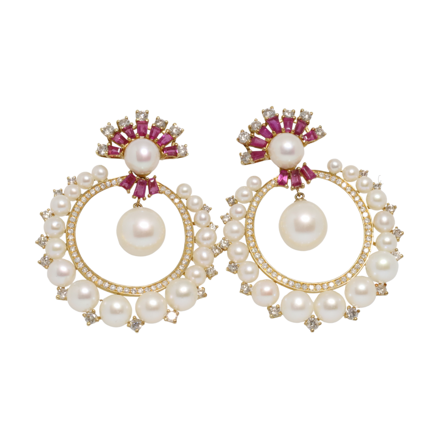 Pearl, Ruby and Diamond Earrings