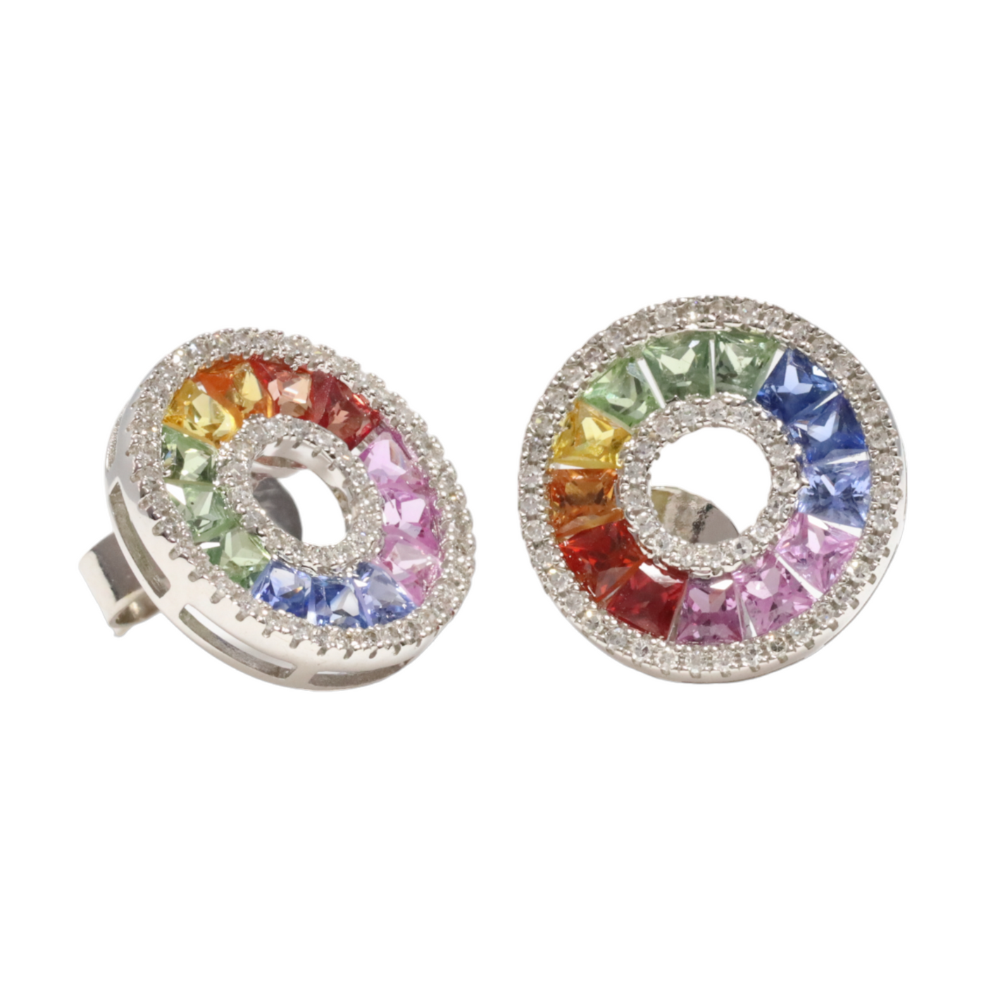 Rainbow sapphire and diamond earrings