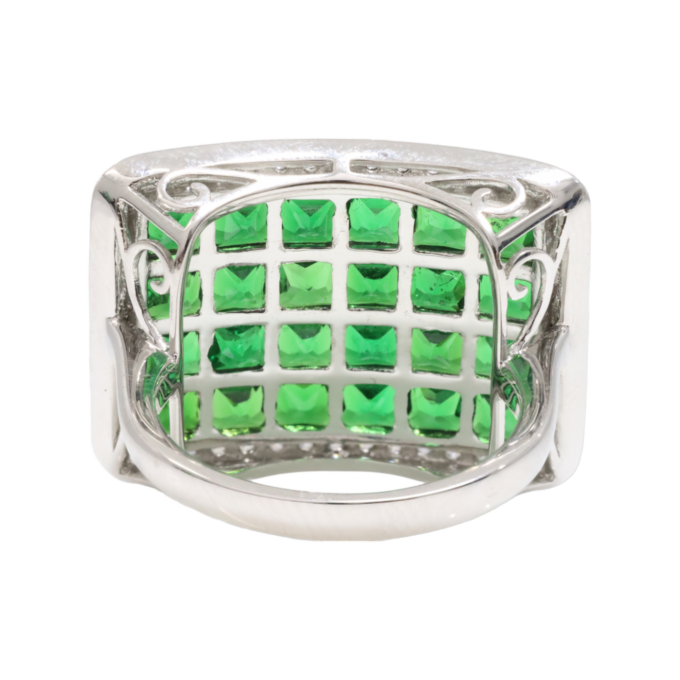 PLATINUM TSAVORITE GARNETS AND DIAMOND RING