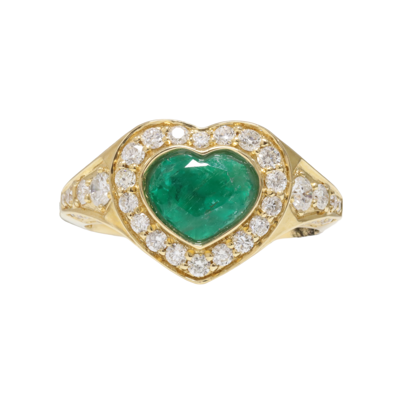 18ct YG Heart Zambian Emerald and Diamond Ring