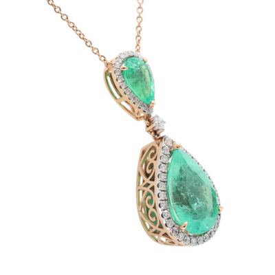 Pear shaped natural Emeralds & diamond pendant