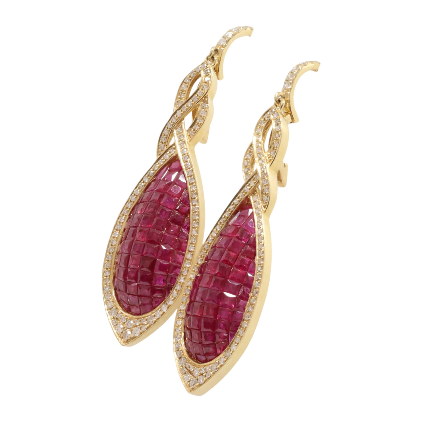 Square Cut Rubie and Diamond Earrings