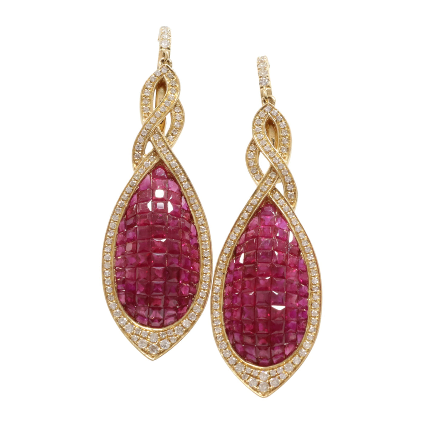 Square Cut Rubie and Diamond Earrings