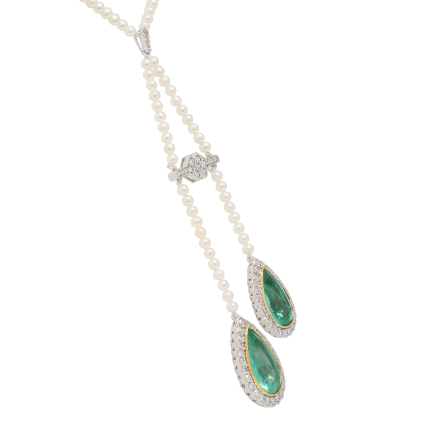 PEARL DIAMOND AND EMERALD PENDANT NECKLACE