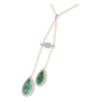 PEARL DIAMOND AND EMERALD PENDANT NECKLACE