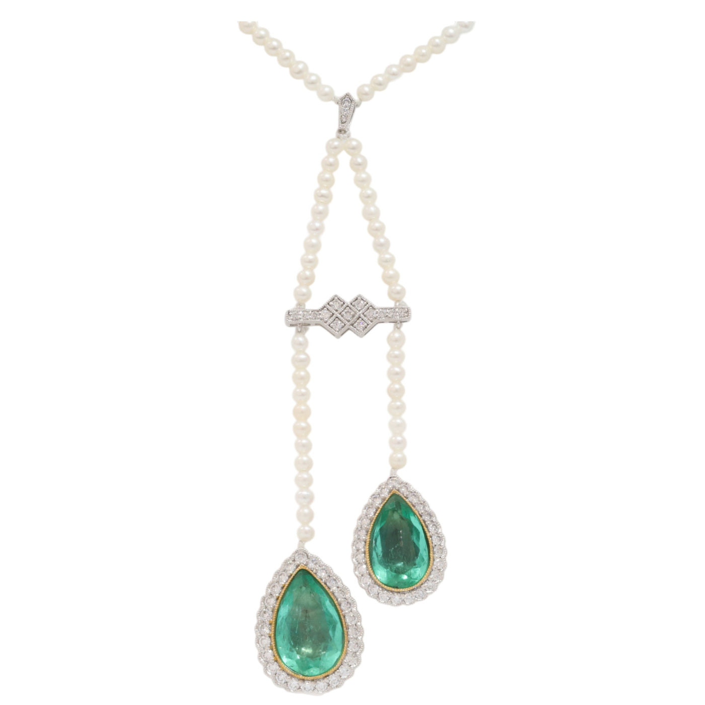 PEARL DIAMOND AND EMERALD PENDANT NECKLACE