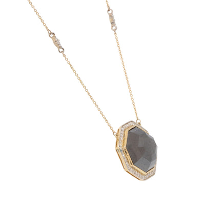 18ct yellow gold octagonal BLACK DIAMOND pendant