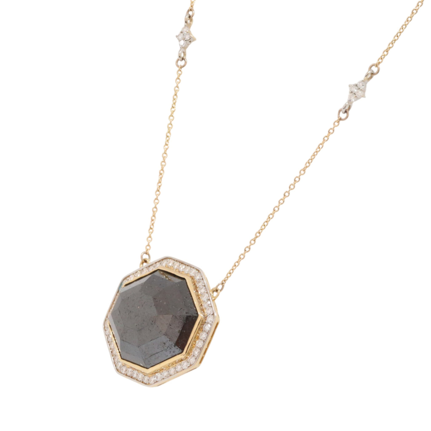 18ct yellow gold octagonal BLACK DIAMOND pendant