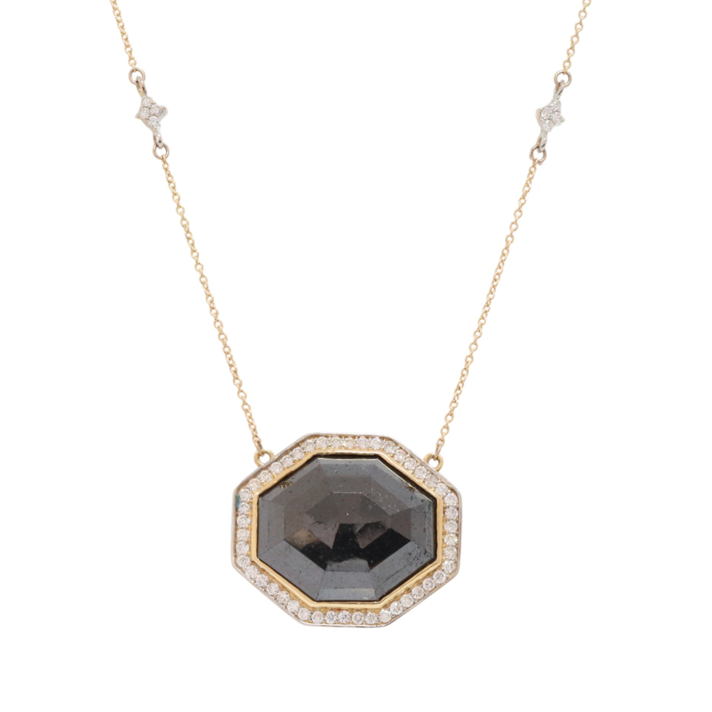 18ct yellow gold octagonal BLACK DIAMOND pendant