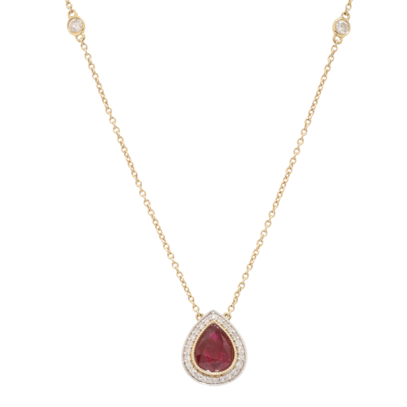 18ct yellow gold ruby and diamond necklace