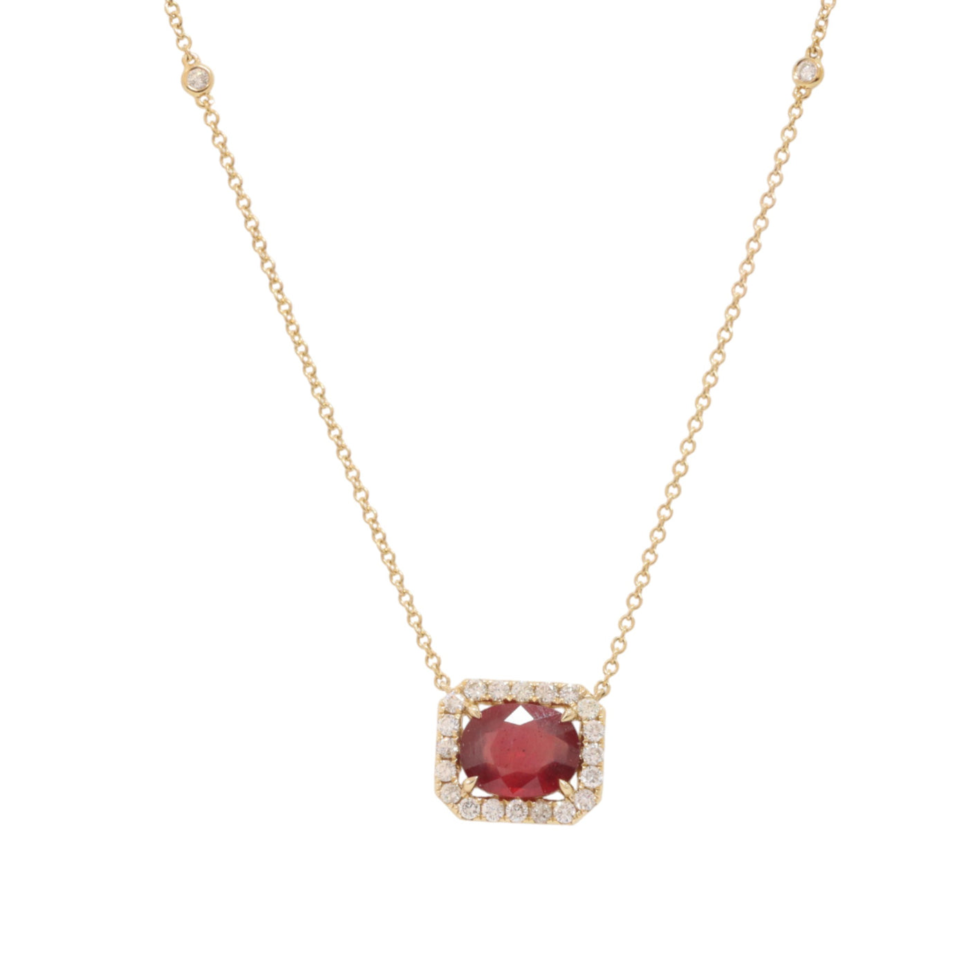 14ct yellow gold ruby and diamond necklace