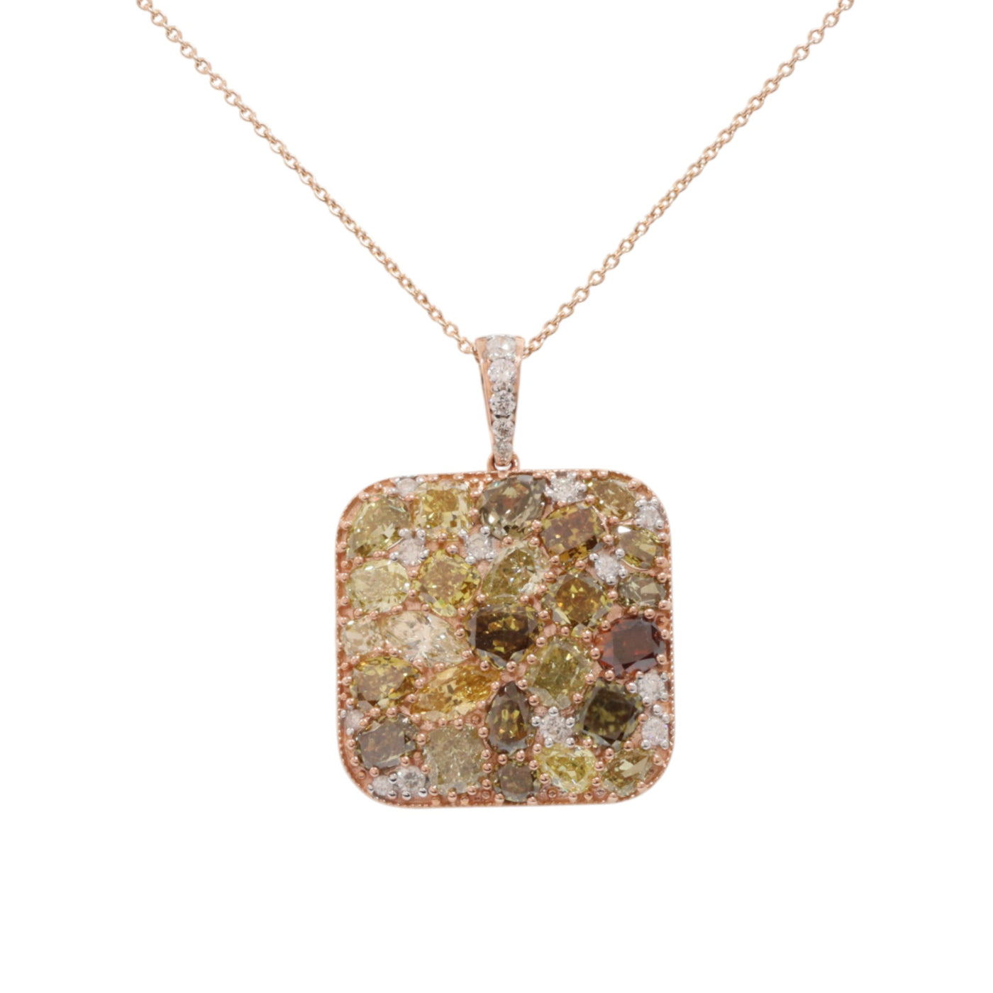 14ct rose gold multi fancy colour diamond pendant