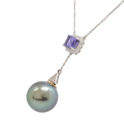 TANZANITE, TAHITIAN PEARL, DIAMOND PENDANT