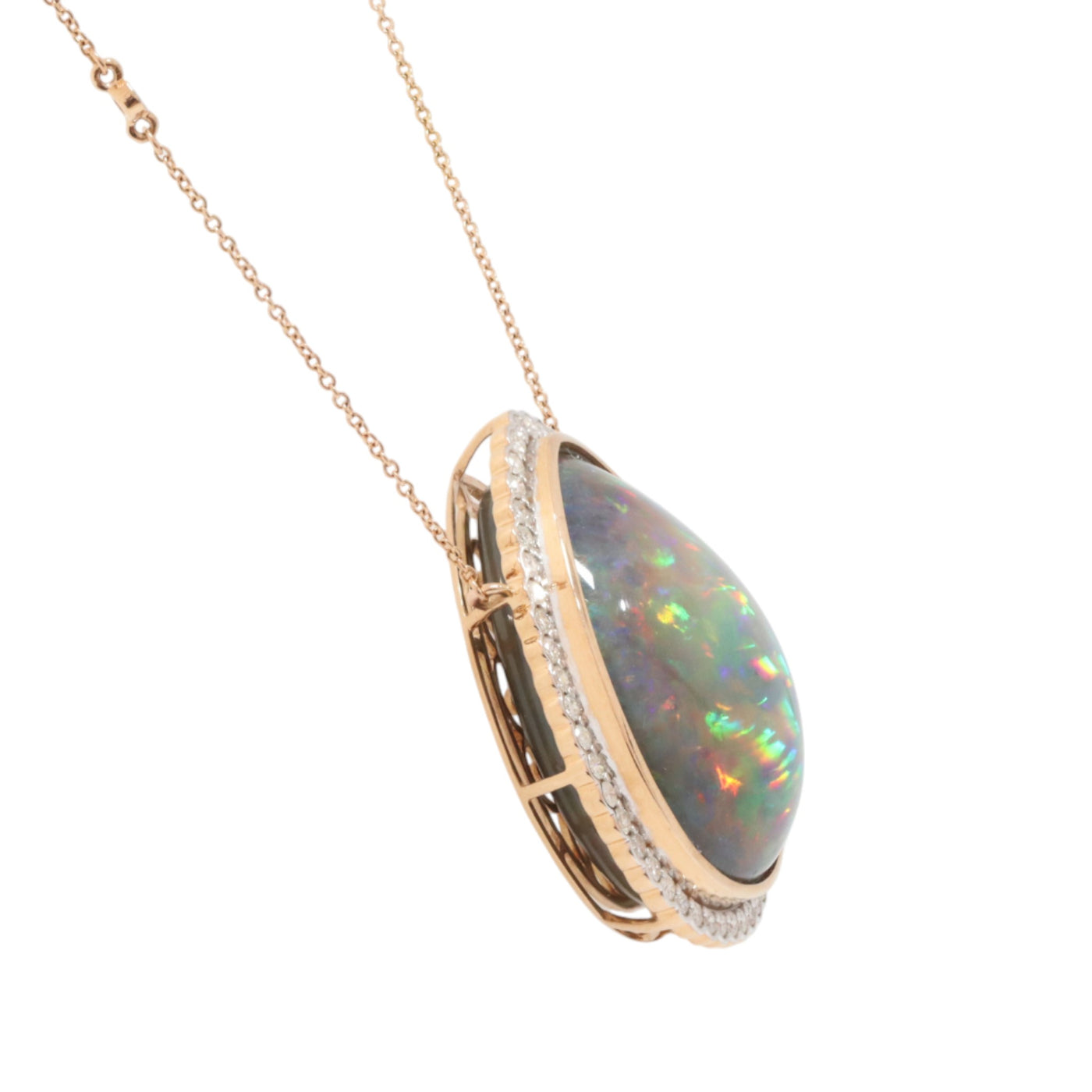 18ct rose gold Ethiopian opal and diamond pendant