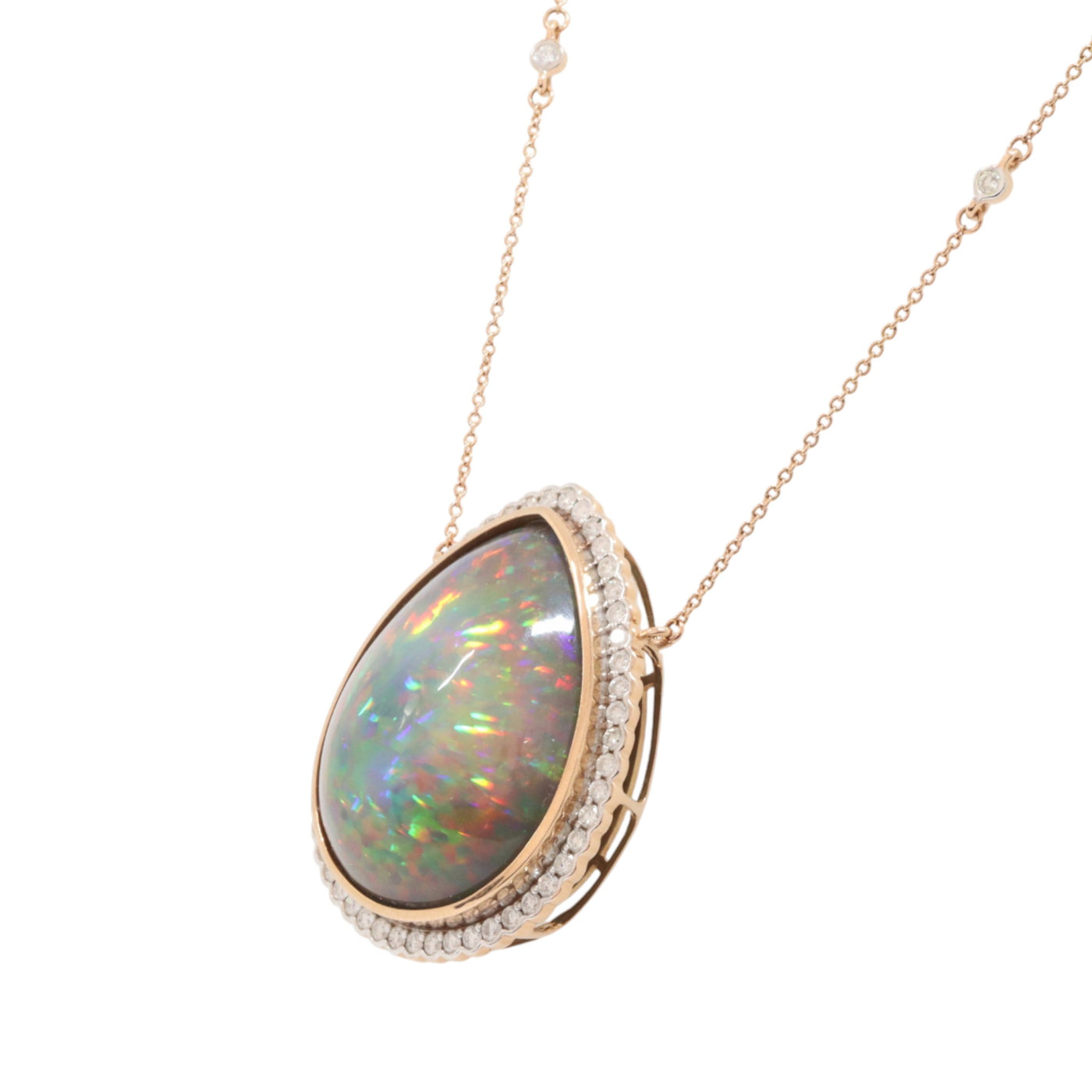 18ct rose gold Ethiopian opal and diamond pendant