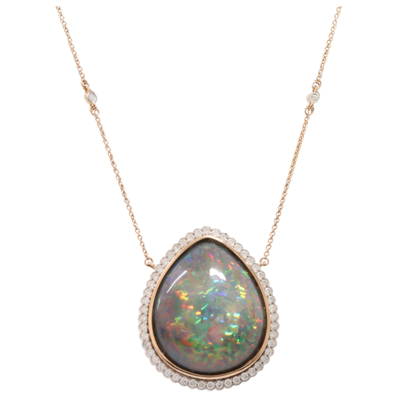 18ct rose gold Ethiopian opal and diamond pendant