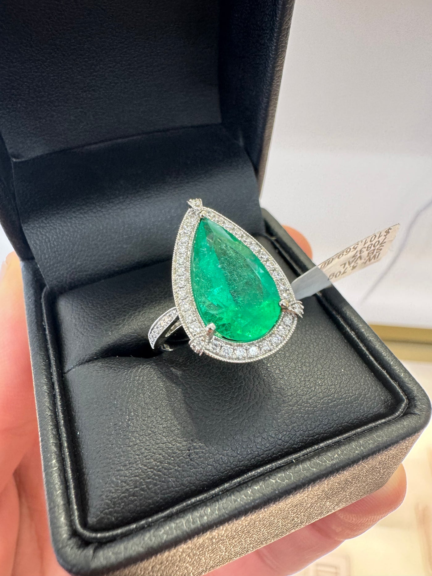 Colombian Pear Emerald and Diamond Ring