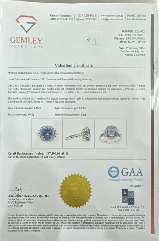 Tanzanite and Diamond Ring