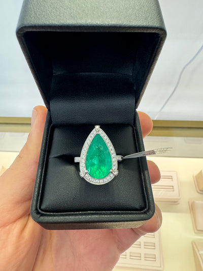 Colombian Pear Emerald and Diamond Ring