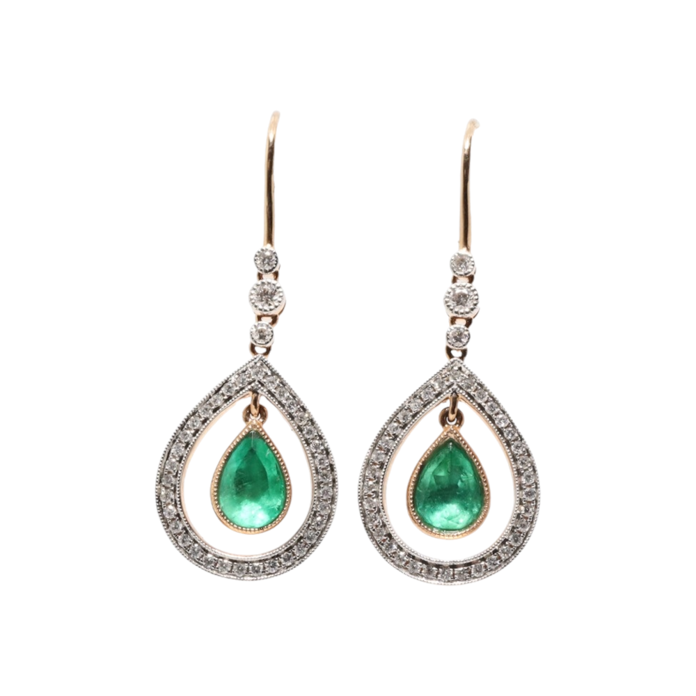 18ct rose gold Colombian emerald and diamond earrings