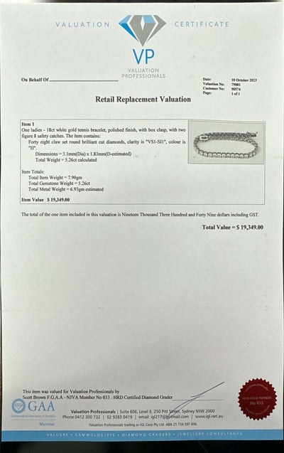 5.26CT WG DIAMONDS TENNIS BRACELET