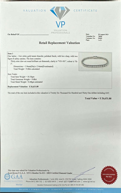 9.08CT DIAMOND TENNIS BRACELET