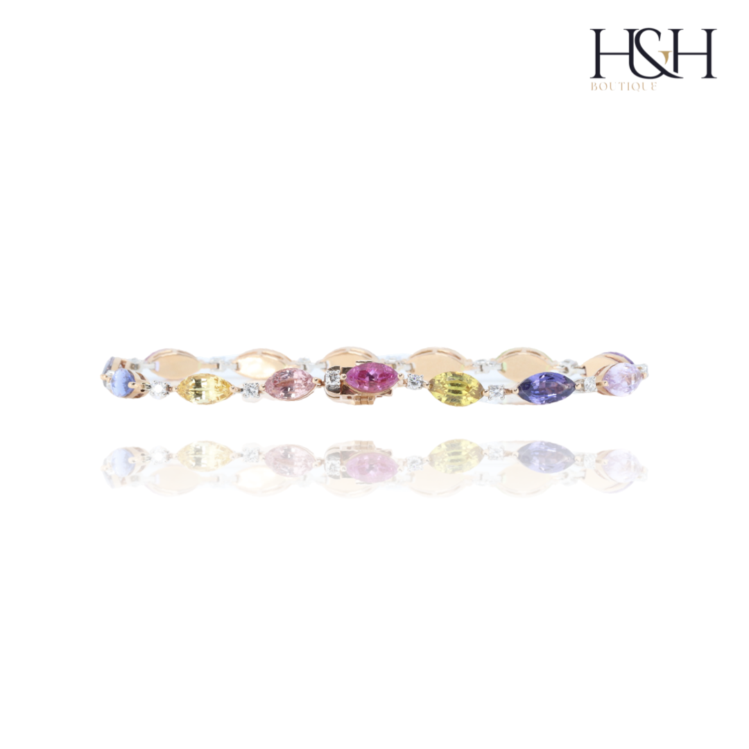 18CT ROSE GOLD MARQUISE MULTICOLOUR SAPPHIRE BRACELET