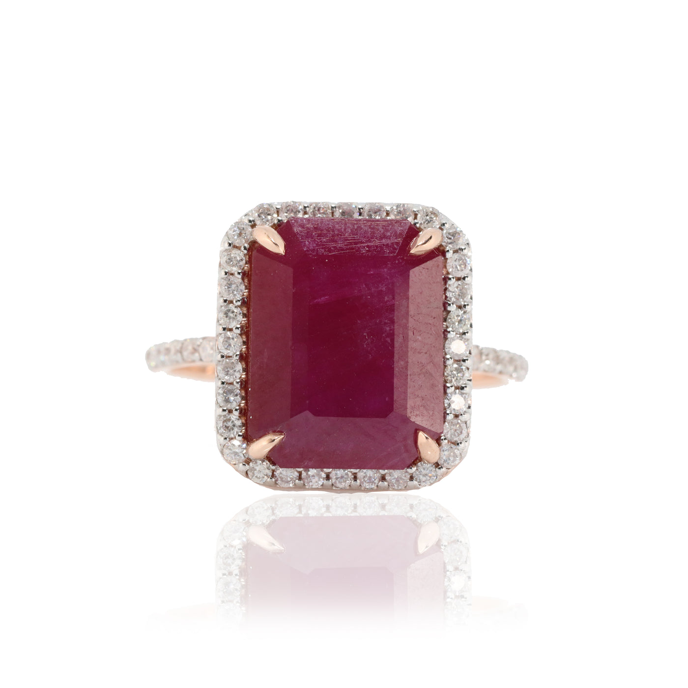 14CT PINK GOLD RUBY AND DIAMOND RING